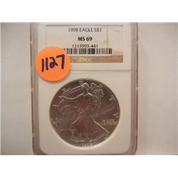 1998American Silver Eagle Graded By NGC - MS69