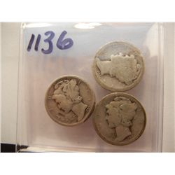 Three1921  Mercury Dimes