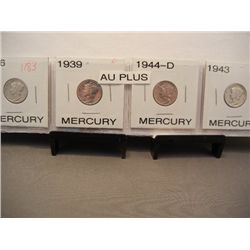 Four Mercury Dimes 1936,1939,1944-D, 1943