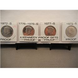 Four Kennedy Proof Half Dollars 1972-S, 1976'S, 1977'S, 1979'S