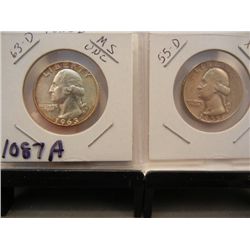 Two Silver Washington Quarters 1955-D & 1963-D
