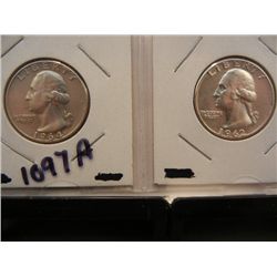 Two Silver Washington Quarters1962 & 1964-D