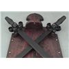 Image 4 : VINTAGE DOUBLE CROSSED MEDIEVAL SWORDS ON A WOOD SHIELD