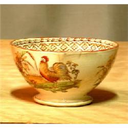 Bowl with motif of hen. Marked Petrus Regont & Co. MAASTRICHT, Haan Holland. Diam at the top 16,...