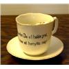 Image 1 : Mustache mug with saucer from Porsgrund in Norway. "Vis Knebelsbarten Du vil holde grei, glem ik...