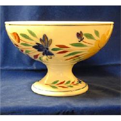 Pedestal bowl for serving porridge with handpainted rose pattern in red, blue, green and yellow...