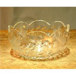 Heavy bowl with cut glass decor. H 12 cm, diam 23,5 cm. NOK 400,-...