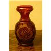 Image 1 : Vase of Bohemian glass with engraved decor with deer and hunting dog. H 21,5 cm. NOK 400-600,-...