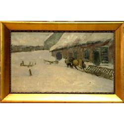 Fine art - oil painting - Carl Moe, copy of Thaulow: " snowstorm". Dated 1922. 36,5 x 61,5 cm. N...
