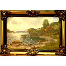 Fine art - oil painting - Carl Moe, Summer day by the seaside, signed Carl Moe, oil on canvas, 4...