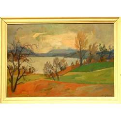 Fine art - oil painting - Arne Rockseth, Autumn by the fjord, 1953, signed Arne Rockseth, 43,5 x...