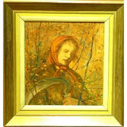 Fine art - oil painting - Emil Schanke, Woman in autmn landscape, signed Emil Schanke, 27,5 x 25...