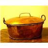 Image 1 : Big ovale copper kettle with lid. Length 40 cm. NOK 1200-1500,-. Starts at 800,-...