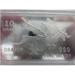 Dragon Motif .999 Silver art bar