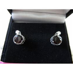 Red Garnet & Diamond earrings, Brand New in Silver