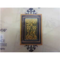 2013 Certified .999 Gold Bullion Bar