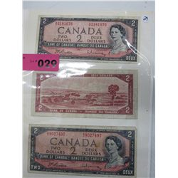3x 1954 Canada Double Serial number bills
