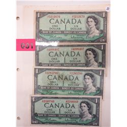4x 1954 Canada 1 Dollar double serial number bills