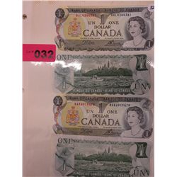 4x Old Canada 1 Dollar bills, Uncirculated, Mint