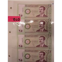 4x Pre-Occupied Iraq 20 Dinar Saddam Hussein Notes