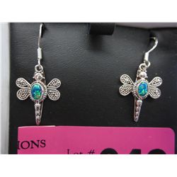 French hook dragonfly fire opal earrings, New