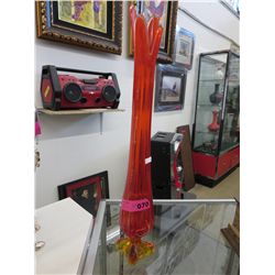 Vintage Orangy-Red art glass oversized vase