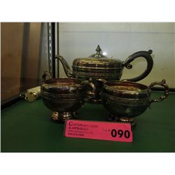 Silver plated teapot, cream and sugar