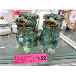 Pair of vintage Foo Dogs - green glazed ceramic