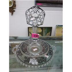 3 Pieces of silver overlay depression glass