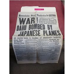 Dec 7, 1941 Honolulu Pearl Harbor newspaper