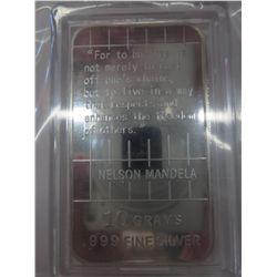 Nelson Mandela .999 Silver art bar with quote