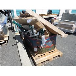 Skid containing parts for a greenhouse