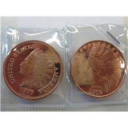 2x 1 oz. .999 copper bullion Indian head rounds