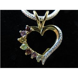Diamond & gemstone sterling silver heart necklace