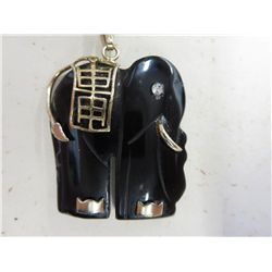 Carved Onyx & Crystal elephant necklace