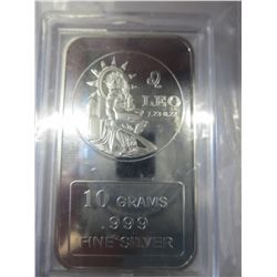 .999 solid Silver "Leo" art bar in protective case