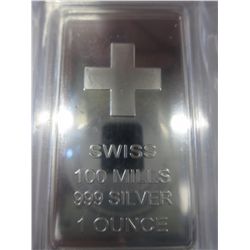 Swiss Cross 100 mills fine clad silver bar