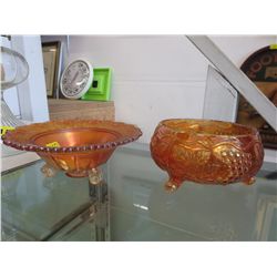2 Carnival glass dishes, Marigold colour