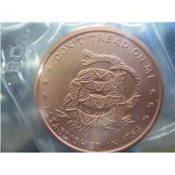 Copper Round, 1 oz. of 0.999 solid copper bullion