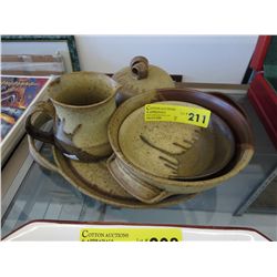 5 pieces of hand glazed pottery