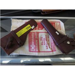 2 leather gun holsters & canvas lead shot bag