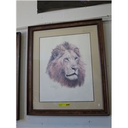 Framed lion print by Guy Coheleach