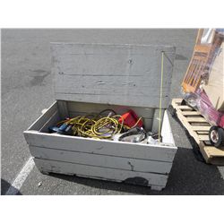 Large white painted wooden box of tools