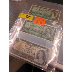Canadian $1.00 Bills Last 3 issues Mint condition