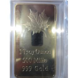 Canadian Maple Leaf .999 gold clad bar