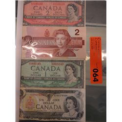 Four old Canada one & two dollar bills