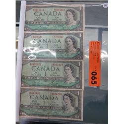4 x one dollar Canadian 1954 bills