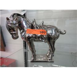 Silver luster glazed ceramic horse statue