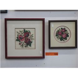 2 vintage framed floral needlepoint pictures