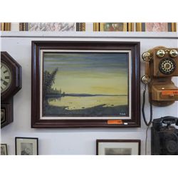 Paint on board. Lake scene by S. Janko